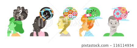 People Characters with Different Types of Thinking and Mindset Model Vector Set 116114934