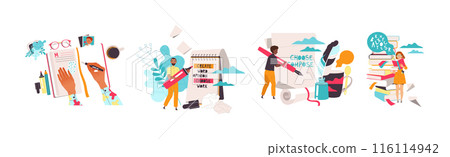 People Characters Working with Text Typewriting Vector Set People Characters Working with Text Typewriting Vector Set 116114942