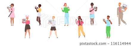 People Characters Showing QR Code on Their Gadget Vector Illustration Set People Characters Showing QR Code on Their Gadget Vector Illustration Set 116114944