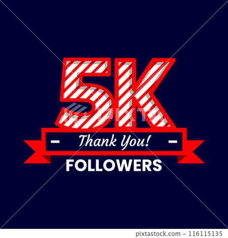 Thank You 5k Followers Banner with red and white color Decorative Elements 116115135