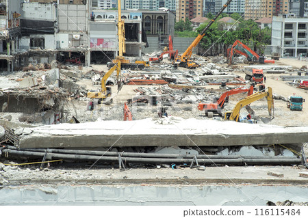 Top view of the destroyed building. Demolition of the building Top view of the destroyed building. Demolition of the building 116115484