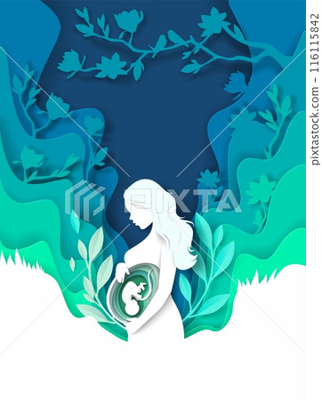 Pregnancy and health papercut origami vector illustration 116115842