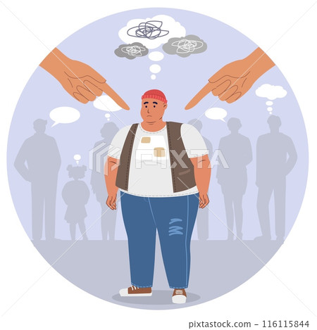 Overweight man feeling social pressure flat vector illustration Overweight man feeling social pressure flat vector illustration 116115844