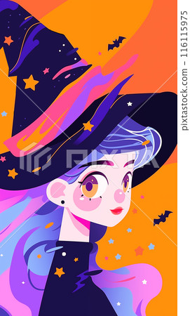 手绘卡通可爱的万圣节女巫插画 116115975