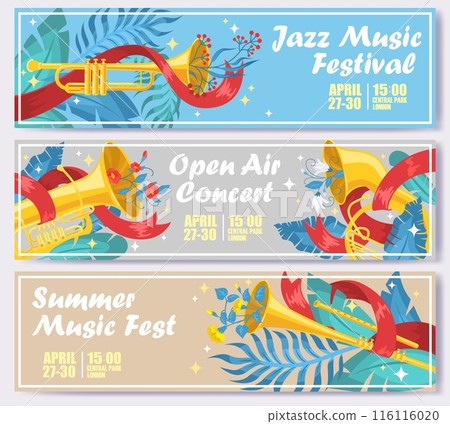 Jazz music festival, open air concert, summer fest advertising banners set Jazz music festival, open air concert, summer fest advertising banners set 116116020