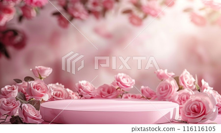 Empty podium with rose flowers 116116105