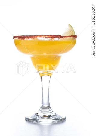 Fresh mango cocktail. Mexican mango coktail isolated on white background 116116207