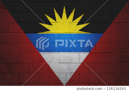 Flag of Antigua and Barbuda painted on a wall Flag of Antigua and Barbuda painted on a wall 116116263