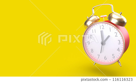 The red vintage clock on yellow background 3d rendering. The red vintage clock on yellow background 3d rendering. 116116323