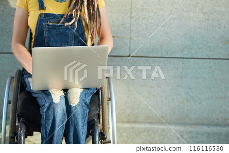 laptop lying on the girl's knees laptop lying on the girl's knees 116116580