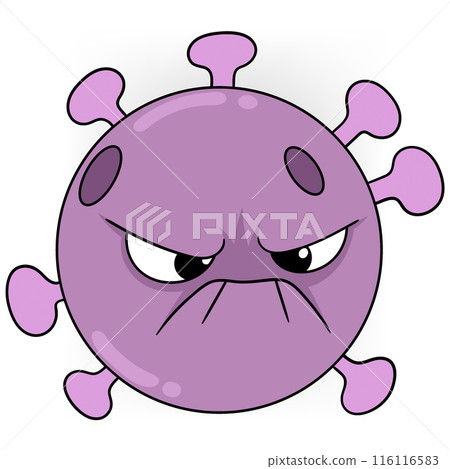Angry Cartoon Virus with Purple Body and Pink Spikes 116116583