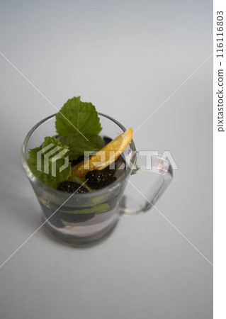 cold homemade mojito, soda with mulberry 116116803