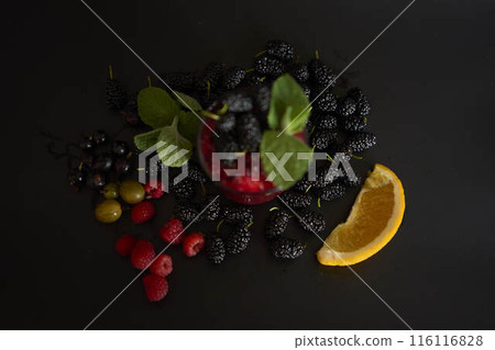 multivitamin smoothie with mulberry, raspberry, gooseberry, currant, mint, orange, gooseberry multivitamin smoothie with mulberry, raspberry, gooseberry, currant, mint, orange, gooseberry 116116828