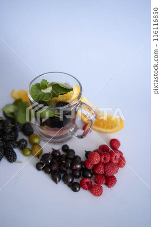 cold homemade mojito, soda with  mulberry 116116850