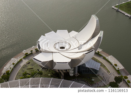 Aerial View Of ArtScience Museum At Marina Bay Sands, Vietnam. Aerial View Of ArtScience Museum At Marina Bay Sands, Vietnam. 116116913