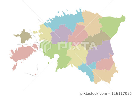 Vector regional blank map of Estonia with counties and administrative divisions. Editable and clearly labeled layers. Vector regional blank map of Estonia with counties and administrative divisions. Editable and clearly labeled layers. 116117055