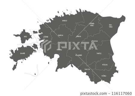 Vector regional map of Estonia with counties and administrative divisions. Editable and clearly labeled layers. Vector regional map of Estonia with counties and administrative divisions. Editable and clearly labeled layers. 116117060