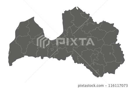Vector regional blank map of Latvia with state cities and municipalities, and administrative divisions. Editable and clearly labeled layers. 116117073