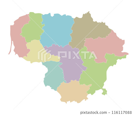 Vector regional blank map of Lithuania with counties and administrative divisions. Editable and clearly labeled layers. 116117088