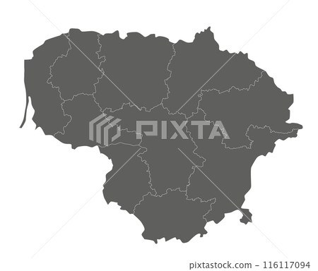 Vector regional blank map of Lithuania with counties and administrative divisions. Editable and clearly labeled layers. 116117094