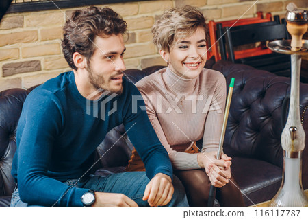 positive two people are spending weekend at the cafe positive two people are spending weekend at the cafe 116117787