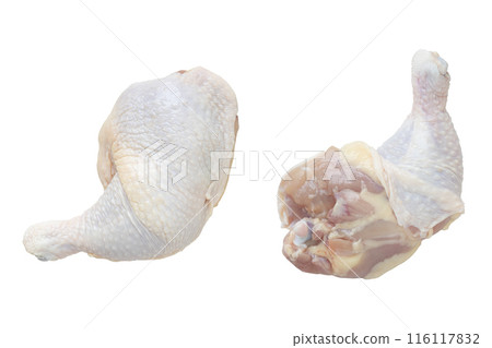 Raw chicken leg with thighs drumstick isolated on white background Raw chicken leg with thighs drumstick isolated on white background 116117832