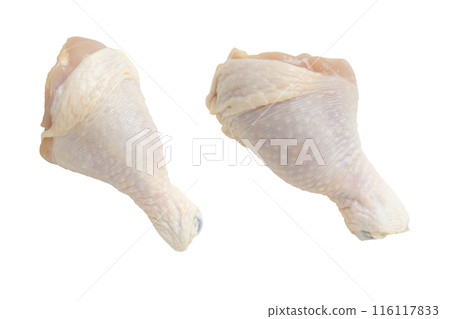 Raw chicken leg drumstick isolated on white background 116117833