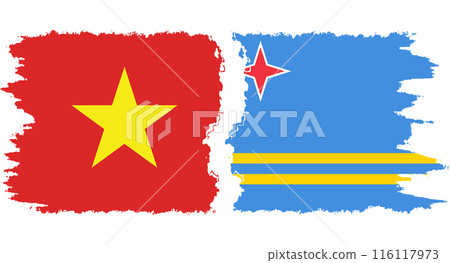 Aruba and Vietnam grunge flags connection vector 116117973