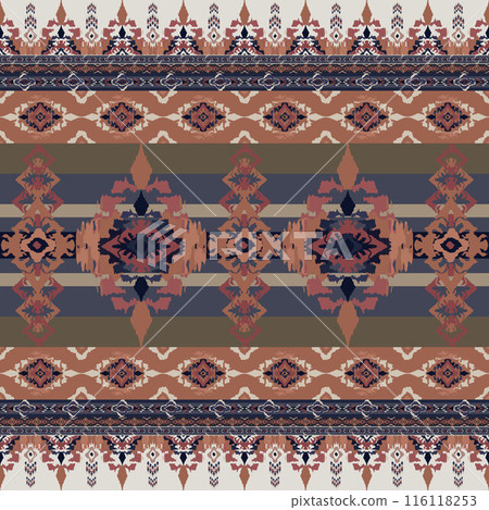 Ikat tribal Indian seamless pattern. Ethnic Aztec fabric carpet mandala ornament native boho chevron textile.Geometric African American oriental traditional vector illustrations. Embroidery style. Ikat tribal Indian seamless pattern. Ethnic Aztec fabric carpet mandala ornament native boho chevron textile.Geometric African American oriental traditional vector illustrations. Embroidery style. 116118253