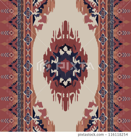 Ikat tribal Indian seamless pattern. Ethnic Aztec fabric carpet mandala ornament native boho chevron textile.Geometric African American oriental traditional vector illustrations. Embroidery style. 116118254
