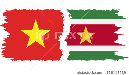 Suriname and Vietnam grunge flags connection vector 116118289