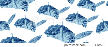 Sea turtle seamless pattern in blue watercolor isolated on white. High quality hand-drawn monochromatic art for notebooks, posters, wallpaper, textile, wrapping paper, eco, room decor and design Sea turtle seamless pattern in blue watercolor isolated on white. High quality hand-drawn monochromatic art for notebooks, posters, wallpaper, textile, wrapping paper, eco, room decor and design 116118516