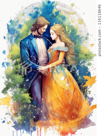 王子和公主擁抱 AI 圖像的插圖 116118646