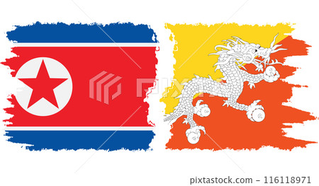Bhutan and North Korea grunge flags connection vector Bhutan and North Korea grunge flags connection vector 116118971