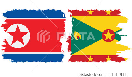 Grenada and North Korea grunge flags connection vector 116119113