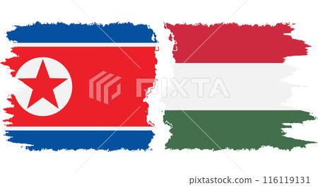 Hungary and North Korea grunge flags connection vector 116119131