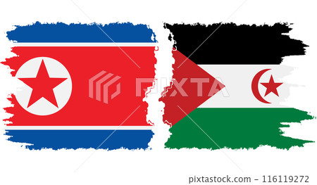 Western Sahara and North Korea grunge flags connection vector 116119272