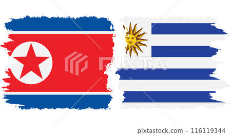 Uruguay and North Korea grunge flags connection vector 116119344