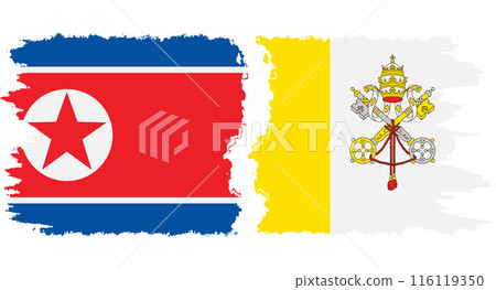 Vatican and North Korea grunge flags connection vector 116119350