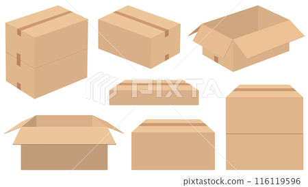 紙箱插圖集：空紙箱、包裝紙箱、從角度看的紙板箱 116119596