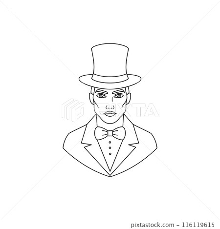 Man magician in line art style. Sorcerer on white background. 116119615