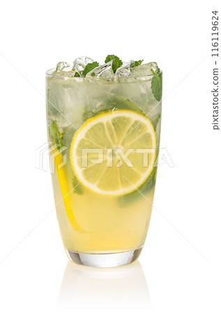 Glass with lemon lemonade and ice 116119624
