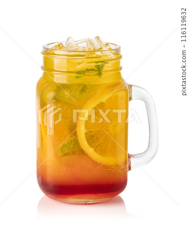 Glass with orange lemonade and ice 116119632