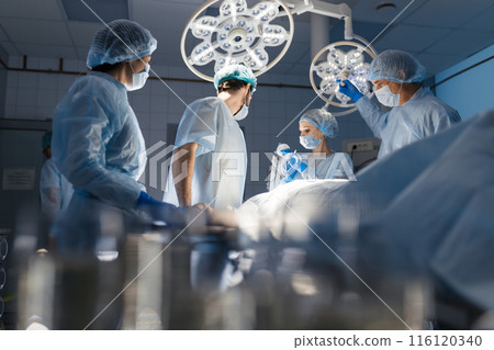 Blurred background with team surgeon at work in operating room 116120340