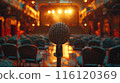 A Single Microphone on Stage in a Dimly Lit Theatre 116120369