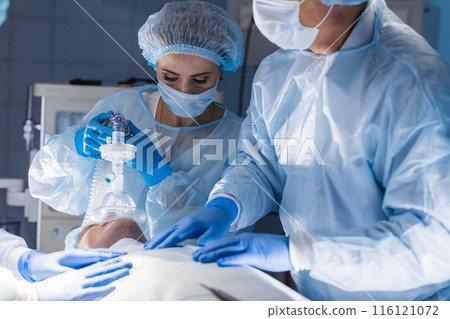 Pre oxygenation for general anesthesia. Surgery equipment Pre oxygenation for general anesthesia. Surgery equipment 116121072