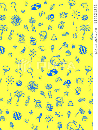 可愛的手繪夏季圖像黃色背景圖案 116121231