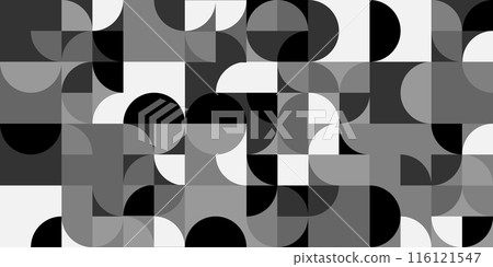 Seamless geometric pattern vector. Black and white texture. Square and semi circle elements.  116121547