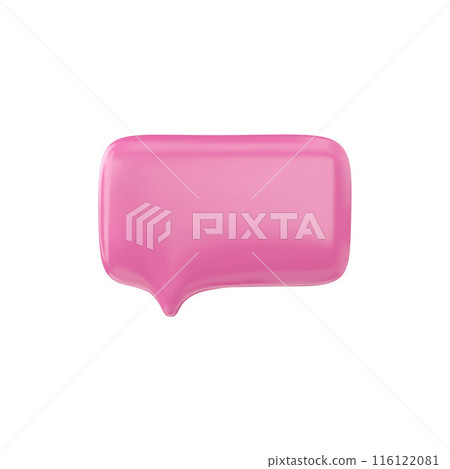 3D glossy pink empty speech bubble, vector render roundish rectangular text bubble shape, social media chat message icon 116122081
