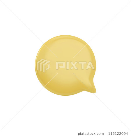 3D glossy yellow empty speech bubble, vector render round text bubble, volume circle form social media chat message icon 116122094